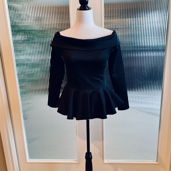 Black Peplum Dress Top - Picture 1 of 6
